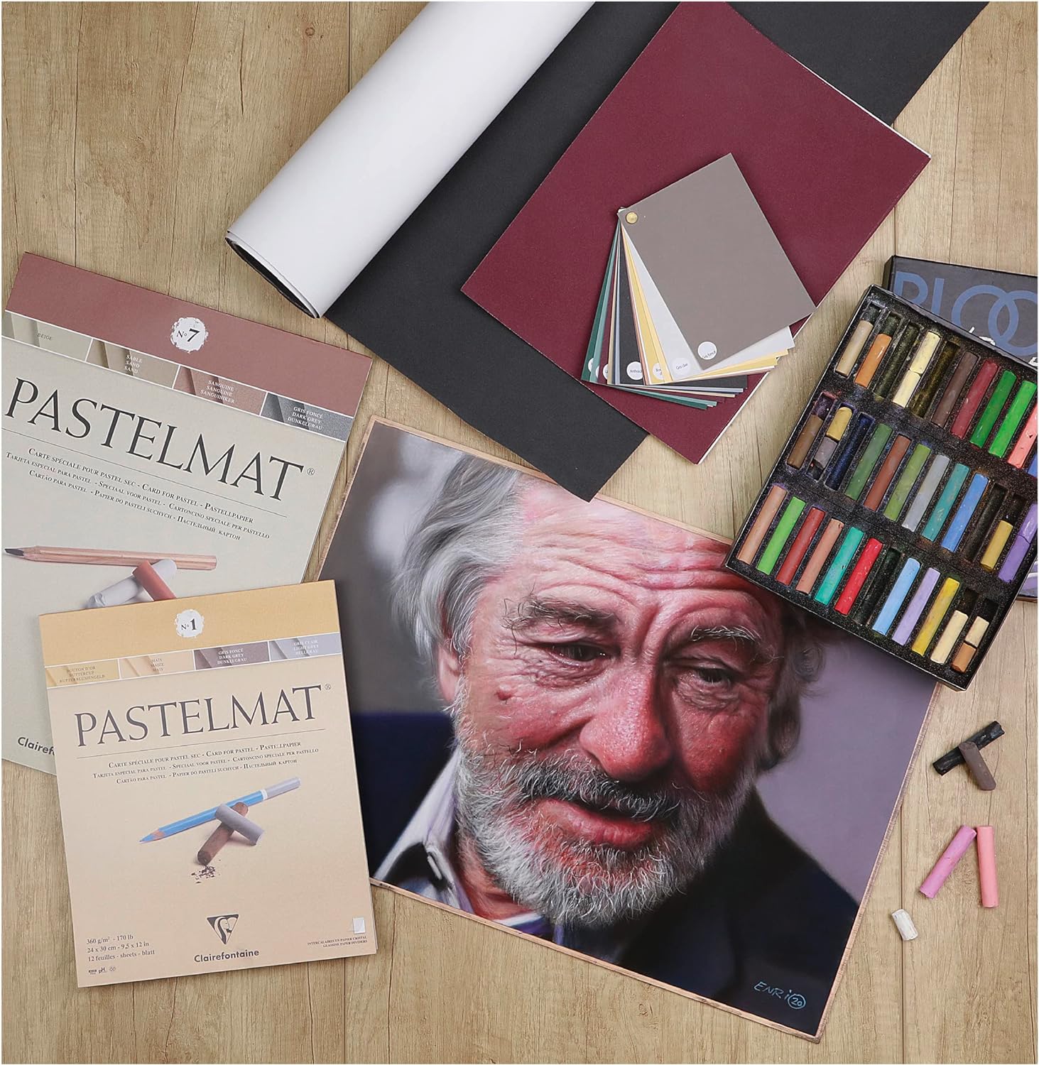 Clairefontaine - Ref 96007C - Pastelmat Pastel Card Pad No.2 (12 Sheets) - 360gsm Card - 24 x 30cm - Assorted Colours - Specially Formulated For Use With Pastels
