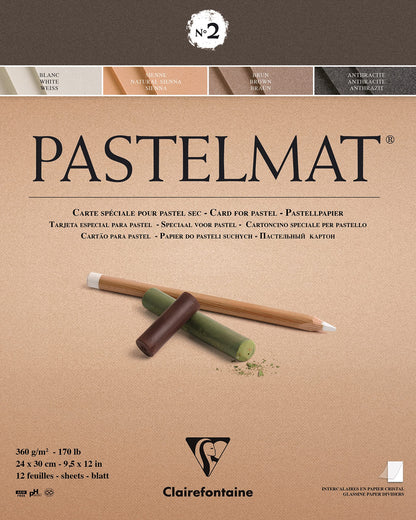 Clairefontaine - Ref 96007C - Pastelmat Pastel Card Pad No.2 (12 Sheets) - 360gsm Card - 24 x 30cm - Assorted Colours - Specially Formulated For Use With Pastels
