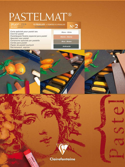 Clairefontaine - Ref 96008C - Pastelmat Pastel Card Pad No.2 (12 Sheets) - 360gsm Card - 30 x 40cm - Assorted Colours - Specially Formulated For Use With Pastels