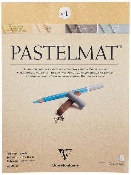 Clairefontaine - Ref 96018C - Pastelmat Pastel Card Pad No.1 (12 Sheets) - 360gsm Card - 30 x 40cm - Assorted Colours - Specially Formulated For Use With Pastels