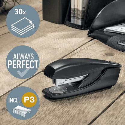 Leitz Stapler, 30 Sheets, Includes Staples, Integrated Staple Remover, 100% Recyclable, Eco Friendly, NeXXt Recycle Range, 56040095, Black