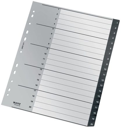 Leitz Index Folder Divider, 1-20 Numerical Tabs, A4, Extra Wide, 90% Recycled Plastic, Eco Friendly, Premium Quality, Recycle Range, 12110095, Black, 30.9 x 24.3 x 0.6 cm