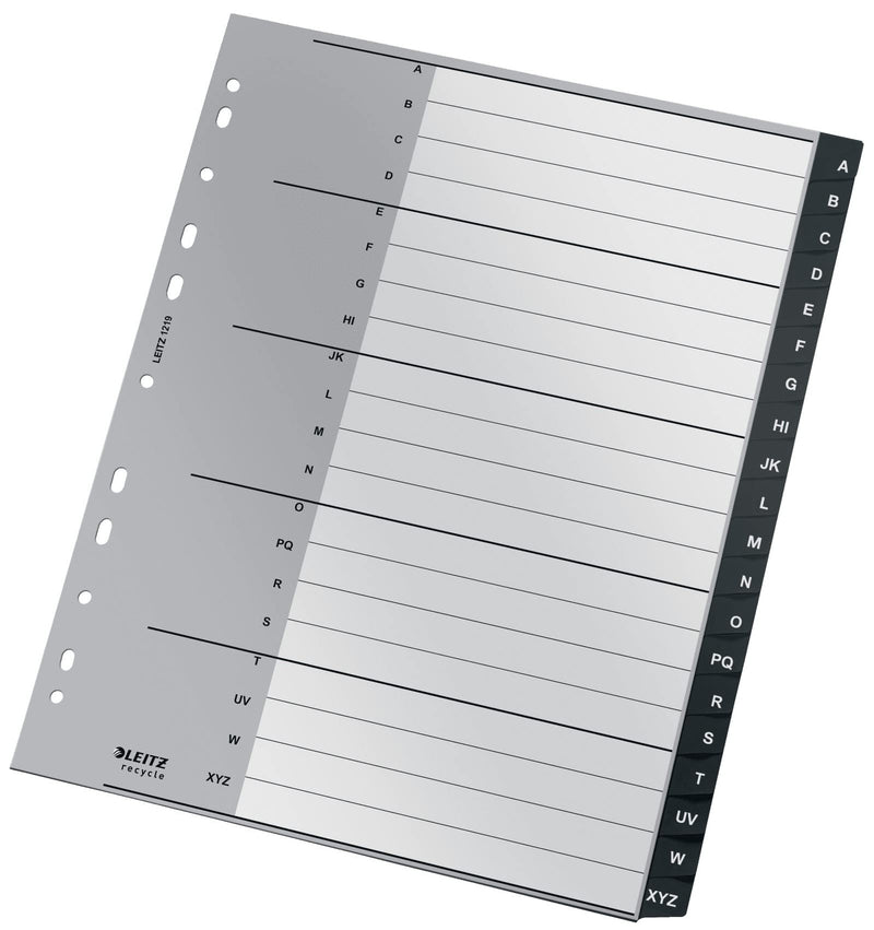 Leitz Index Folder Divider, 20 A-Z Tabs, A4, Extra Wide, 90% Recycled Plastic, Eco Friendly, Premium Quality, Recycle Range, 12190095, Black