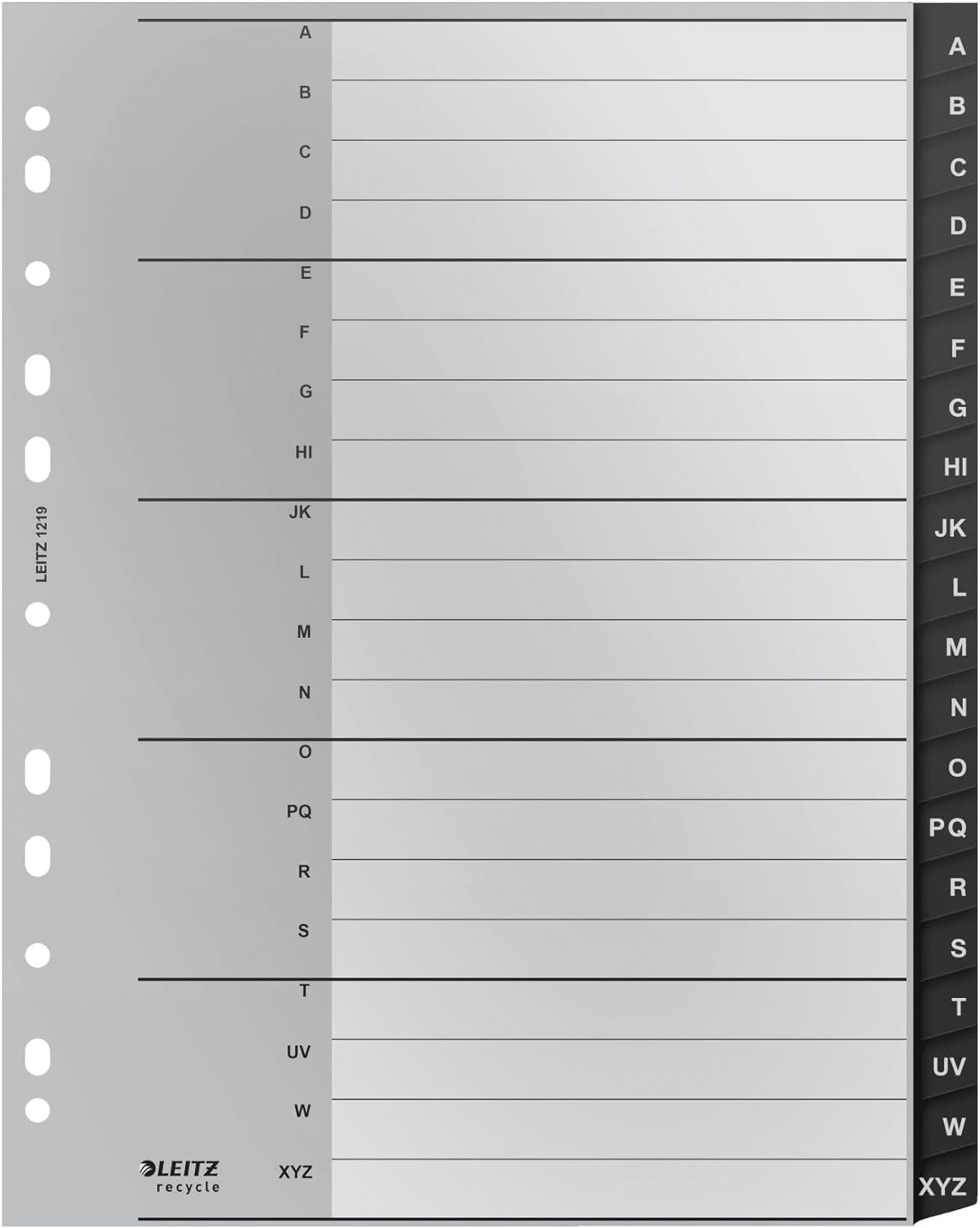Leitz Index Folder Divider, 20 A-Z Tabs, A4, Extra Wide, 90% Recycled Plastic, Eco Friendly, Premium Quality, Recycle Range, 12190095, Black