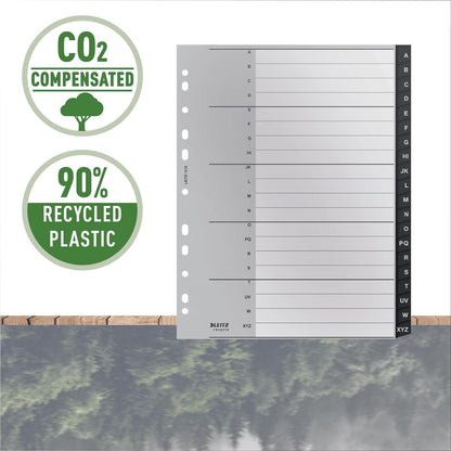 Leitz Index Folder Divider, 20 A-Z Tabs, A4, Extra Wide, 90% Recycled Plastic, Eco Friendly, Premium Quality, Recycle Range, 12190095, Black