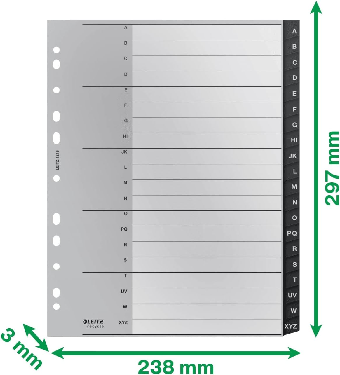 Leitz Index Folder Divider, 20 A-Z Tabs, A4, Extra Wide, 90% Recycled Plastic, Eco Friendly, Premium Quality, Recycle Range, 12190095, Black