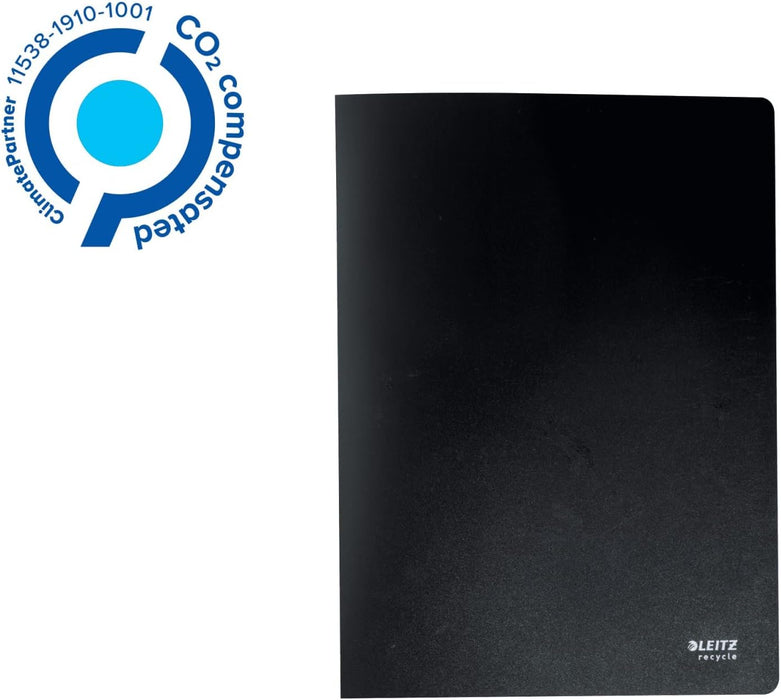 Leitz A4 Display Book, Includes 20 Fixed Plastic Pockets, 40 Sheet Capacity, 100% Recyclable, Eco Friendly, Recycle Range, 46760095, Black