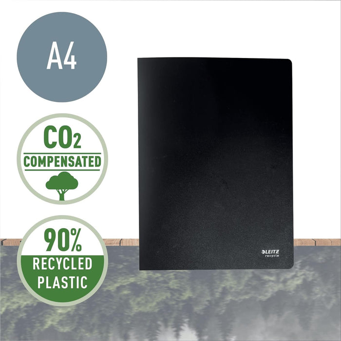 Leitz A4 Display Book, Includes 20 Fixed Plastic Pockets, 40 Sheet Capacity, 100% Recyclable, Eco Friendly, Recycle Range, 46760095, Black