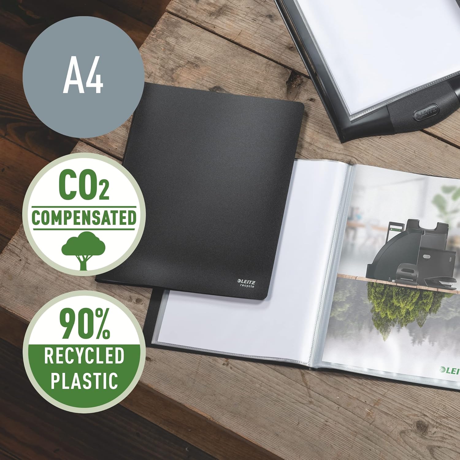 Leitz A4 Display Book, Includes 40 Fixed Plastic Pockets, 80 Sheet Capacity, 100% Recyclable, Eco Friendly, Recycle Range, 46770095, Black