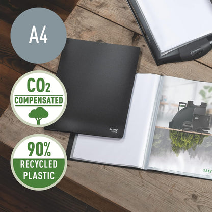 Leitz A4 Display Book, Includes 40 Fixed Plastic Pockets, 80 Sheet Capacity, 100% Recyclable, Eco Friendly, Recycle Range, 46770095, Black