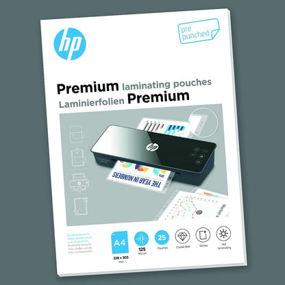 HP Pre-Punched Premium Laminating Pouches, A4, 125 Micron, Pack of 25