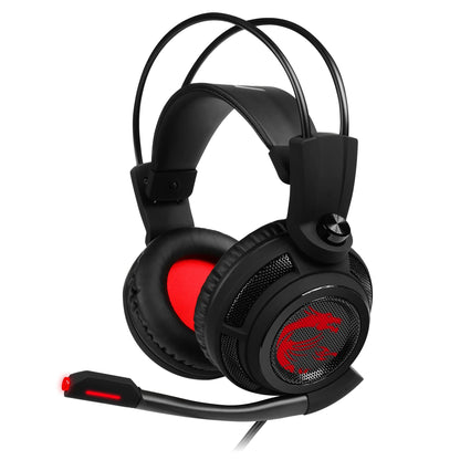 MSI DS502 GAMING HEADSET - 7.1 Virtual Surround Sound Headphones, Vibration Feedback, 40mm Neodymium Drivers, laptop, Omnidirectional Microphone, Inline Controls, USB 2.0 Connector - Wired