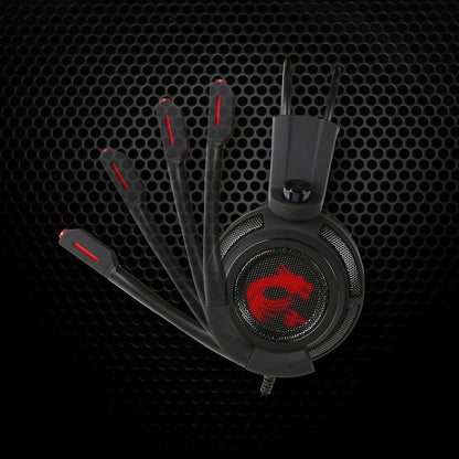 MSI DS502 GAMING HEADSET - 7.1 Virtual Surround Sound Headphones, Vibration Feedback, 40mm Neodymium Drivers, laptop, Omnidirectional Microphone, Inline Controls, USB 2.0 Connector - Wired