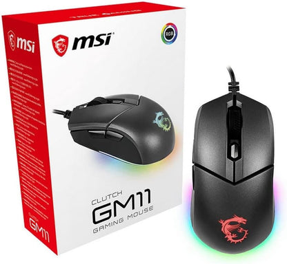 MSI CLUTCH GM11 Gaming Mouse - 5000 DPI Optical Sensor, Symmetrical, 10M+ Click OMRON Switches, 6-Buttons, 1ms Latency, RGB Mystic Light, 89g - Wired