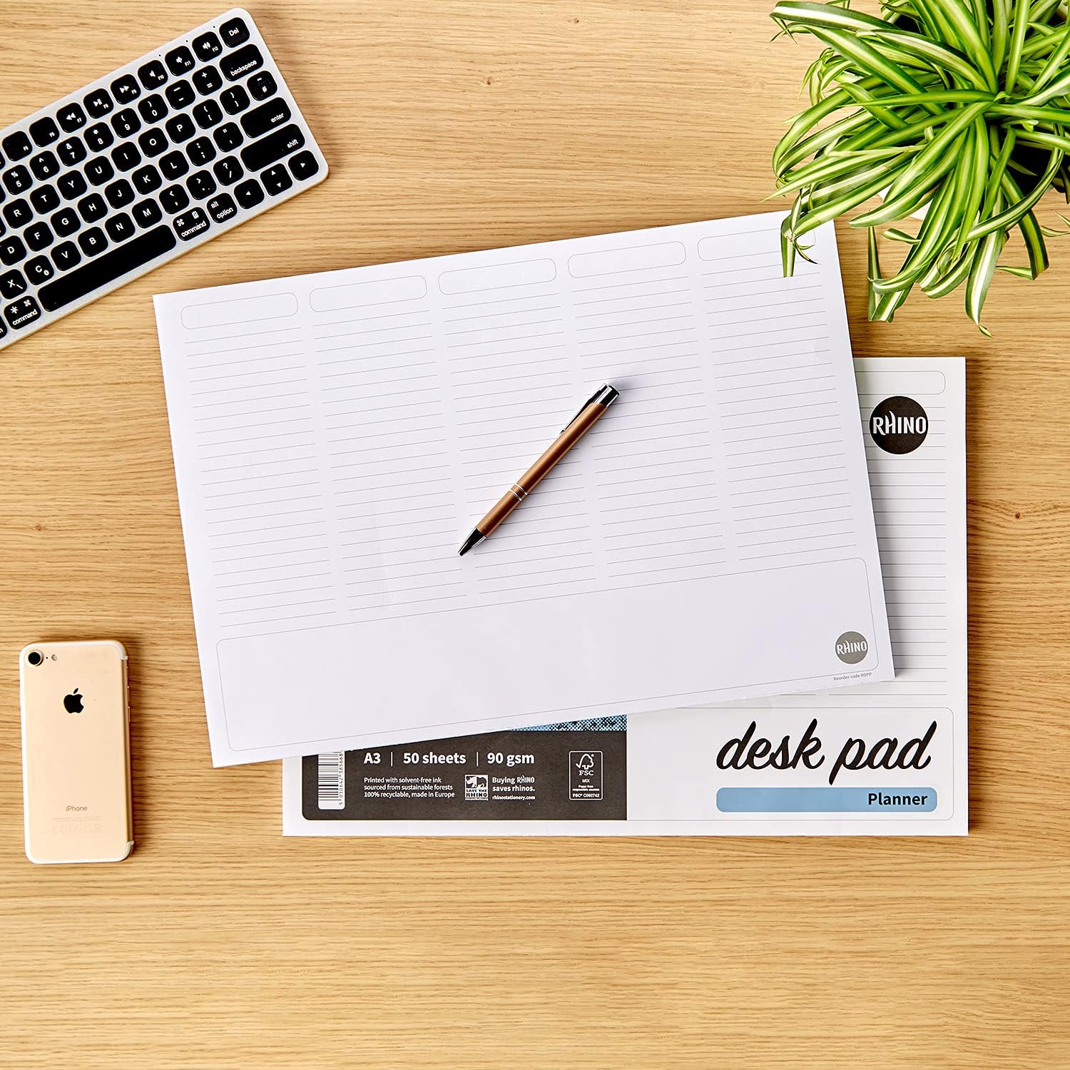 RHINO Stationery A3 Desk Pad | 5 Column Planner | A3 Desk Pad Paper | 90gsm FSC Paper | Desk Accessories | 50 Sheets | Desk Notepad