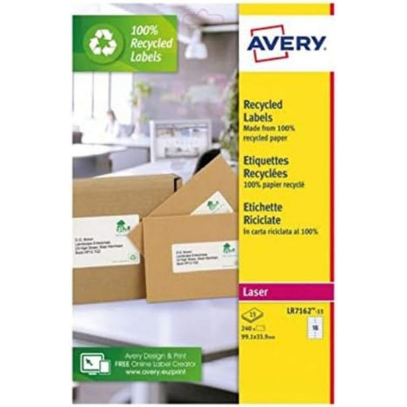 Avery Self Adhesive Recycled Parcel Shipping Labels, Laser Printers, 1 Label Per A4 Sheet, 100 Labels, QuickPEEL (LR7167) White