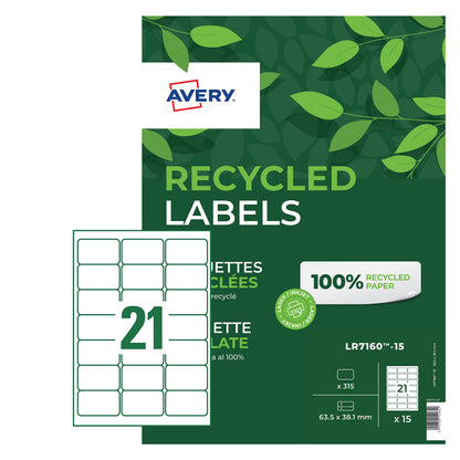 Avery LR4761-15 - Etiquetas recicladas (61 x 192 mm