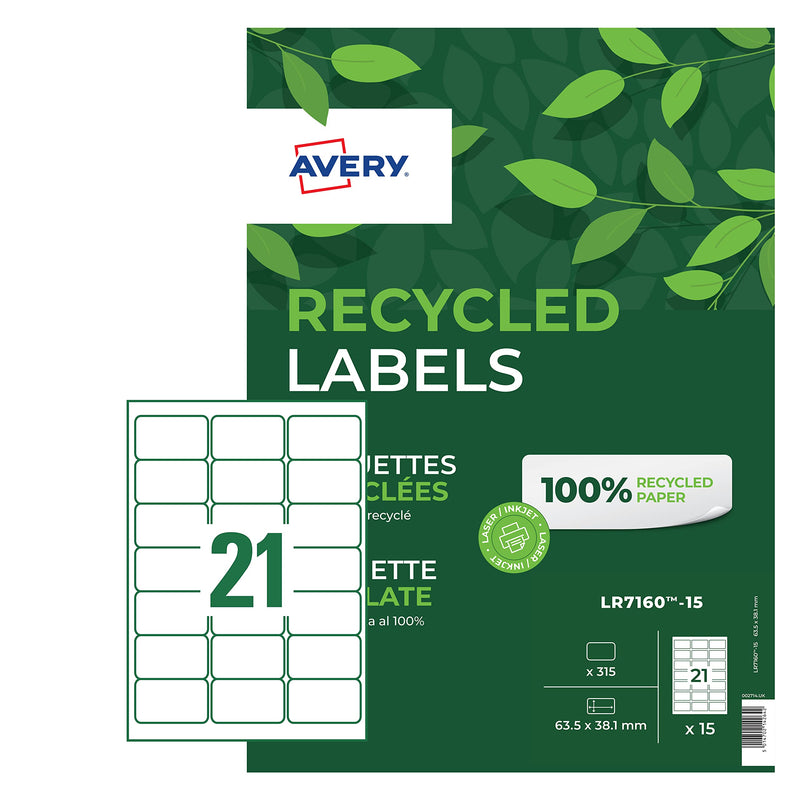 Avery LR4761-15 - Etiquetas recicladas (61 x 192 mm