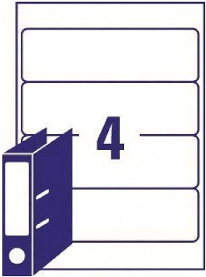 Lever Arch Labels Inkjet, 200x60mm, White, 4 Labels per Sheet 40 Labels per Pack