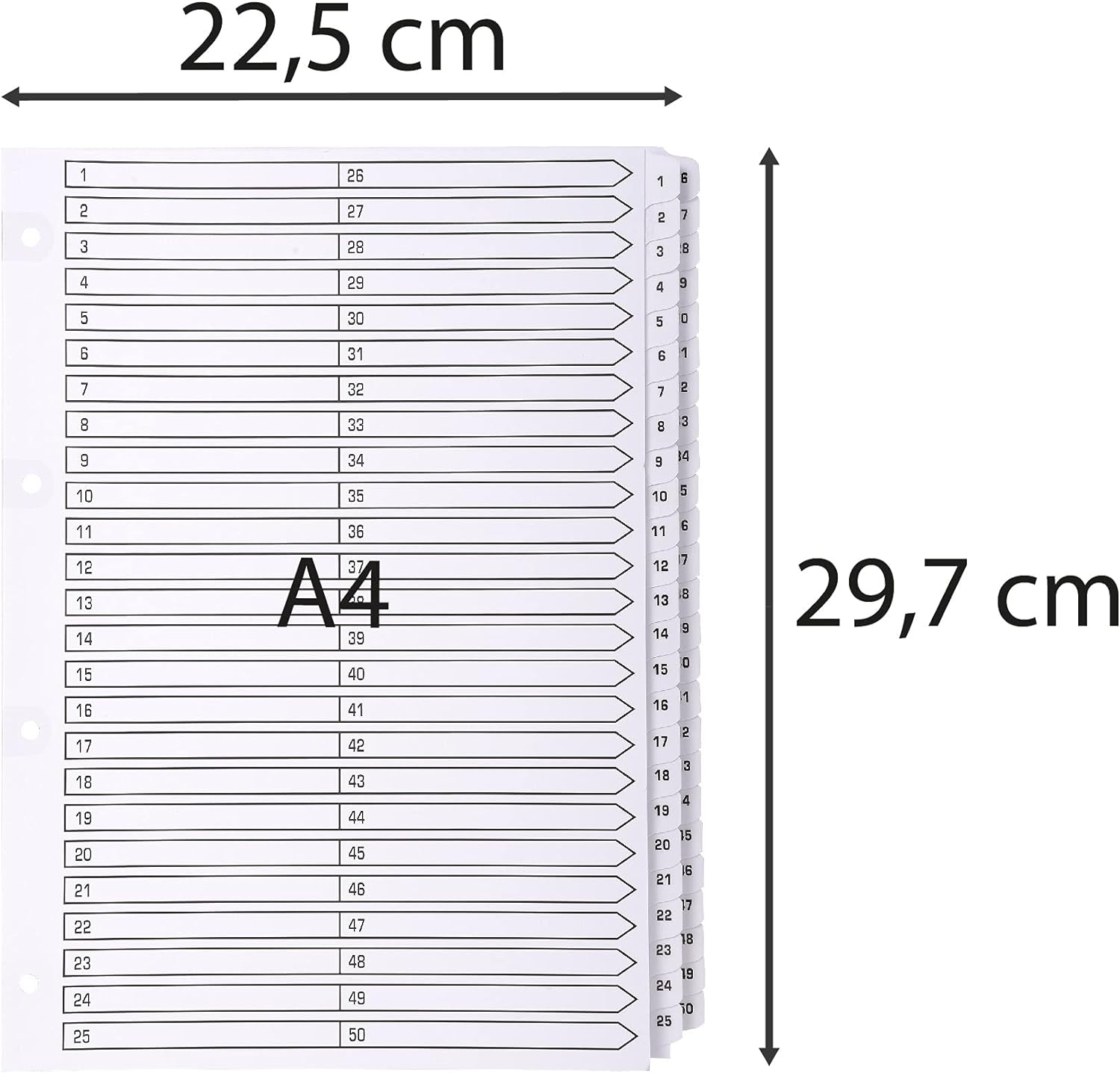 Exacompta - Ref MWD1-50Z - Mylar Printed Indices - For Use WithA4 Documents, Pre-Punched, 160gsm White Card with Reinforced Plastic Tabs, FSC-Certified - 50-Part Dividers (1-50