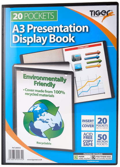 Tiger 300934 20 A3 Pocket Presentation Display Book - Black
