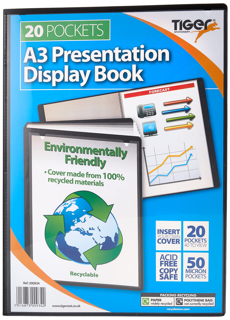 Tiger 300934 20 A3 Pocket Presentation Display Book - Black