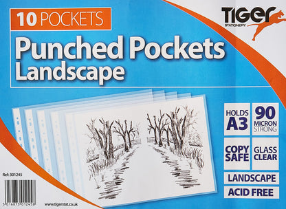 Tiger Stationery 301245 A3 Landscape Punched Pocket (Pack of 10