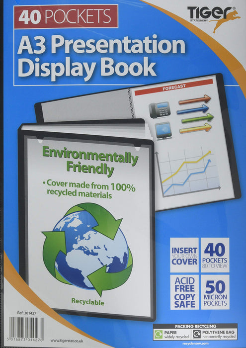 Tiger A3 black display book 40 pocket presentation folio