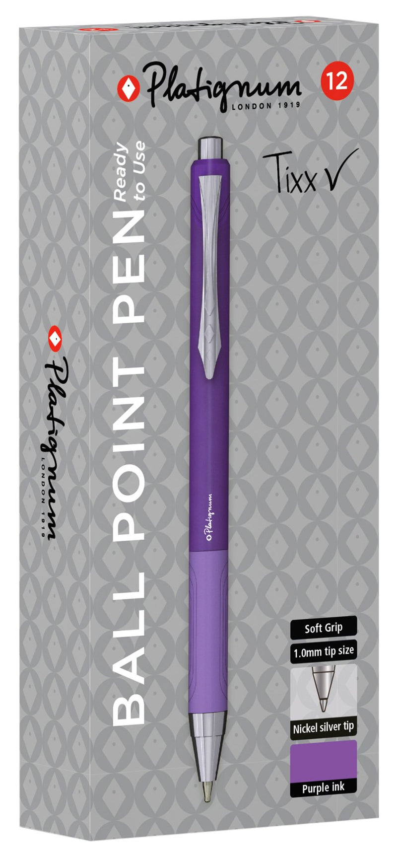 Platignum Tixx Purple Ballpoint Pen  Soft Grip Barrel with Hybrid Gel Ink for Smudge-Free and Ultra-Smooth Writing