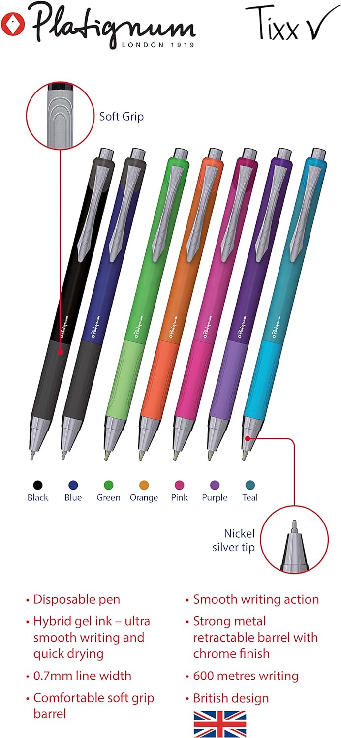 Platignum Tixx Purple Ballpoint Pen  Soft Grip Barrel with Hybrid Gel Ink for Smudge-Free and Ultra-Smooth Writing
