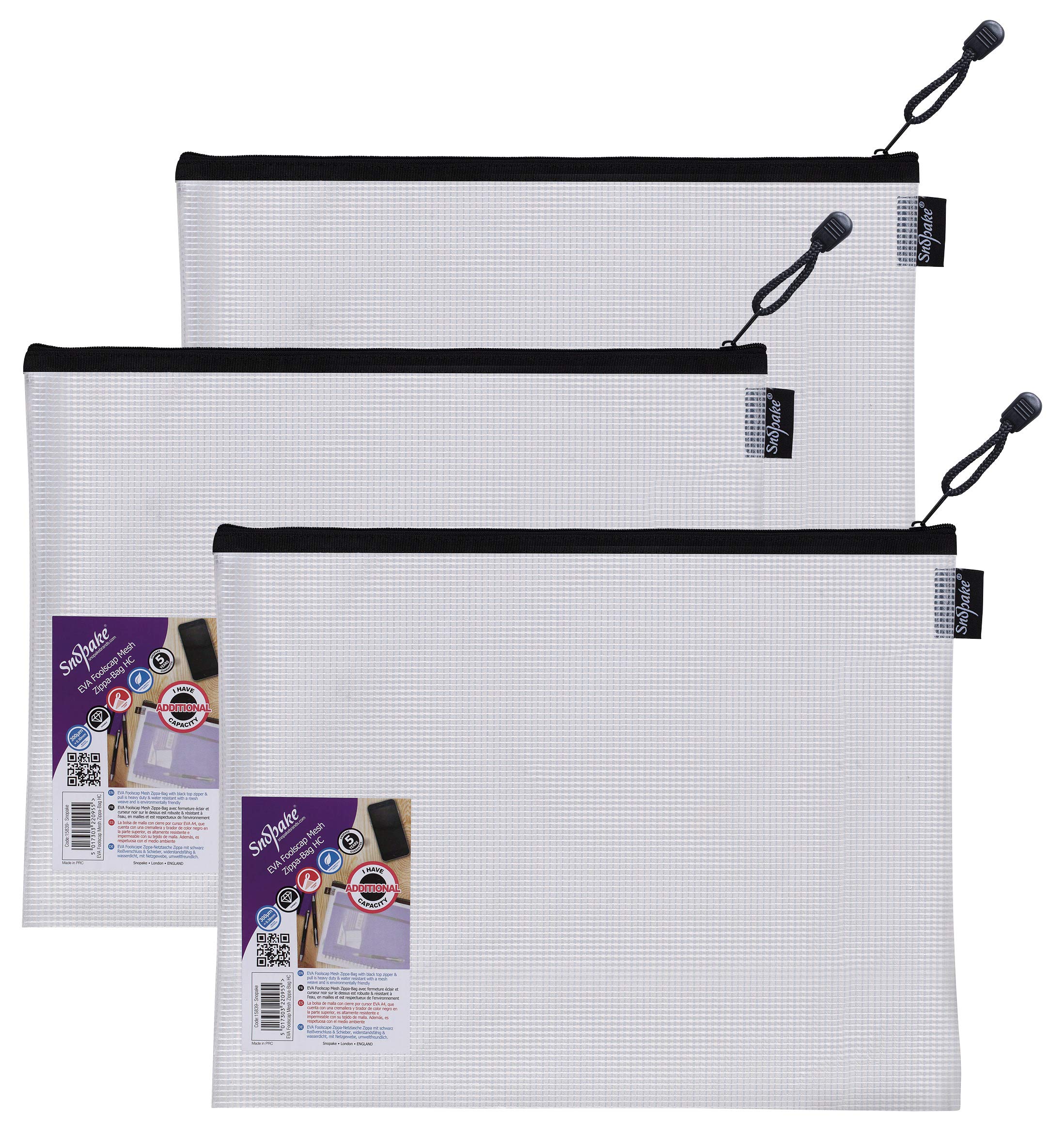 Snopake Foolscap High Capacity EVA Mesh Zippa-Bag  360 x 275 mm - Transparent/Black