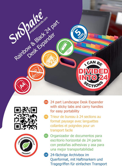 Snopake A4 Rainbow and Black Desk Expander/Organiser 24-Part  Ref: 15852