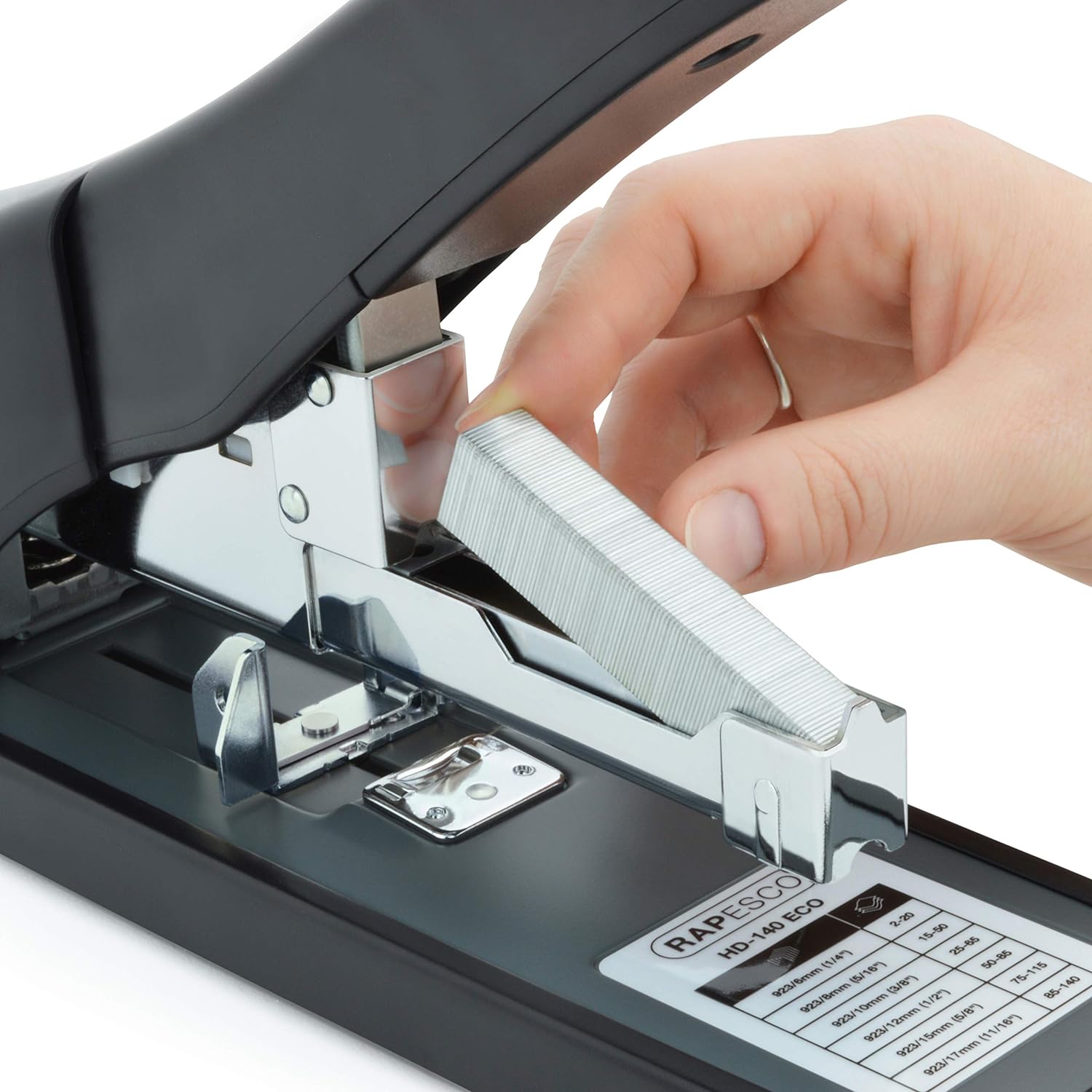 Rapesco 1550 ECO HD-140 Heavy Duty Stapler with 1000 x 923/12 mm Staples, 140 Sheet Capacity, Black