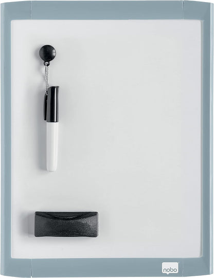 Nobo Mini Magnetic Whiteboard With Coloured Frame, Dry Wipe, Wall Mountable, Includes Whiteboard Pen, Magnets, Eraser & Foam Adhesive Mounting Pads, 216 x 280 mm, 1915625