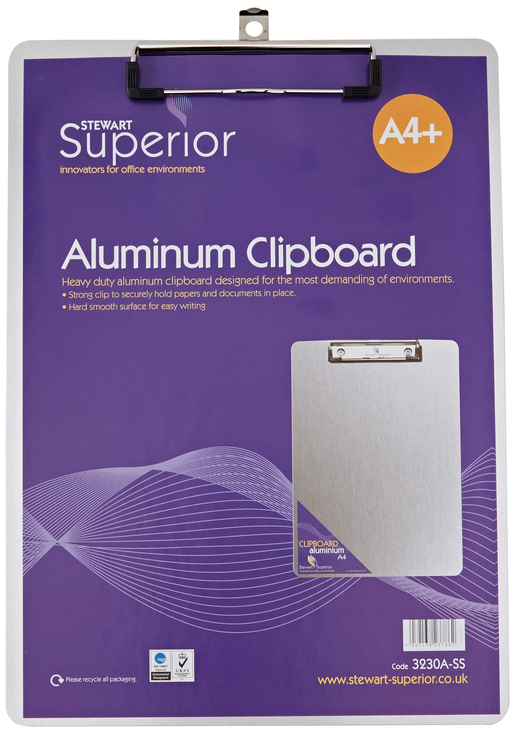 Stewart Superior 3230A-SS A4 Aluminium Clipboard with Heavy Duty Clip
