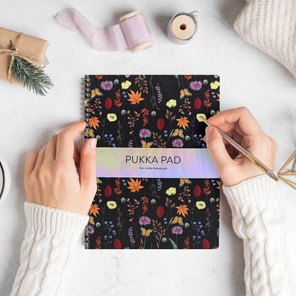 Pukka Pad, Bloom A4+ Jotta Notebooks – Pack of 3 Wirebound Notebooks in Assorted Blue, Black, and Cream Floral Designs – 160 Pages of 80GSM Lined Paper