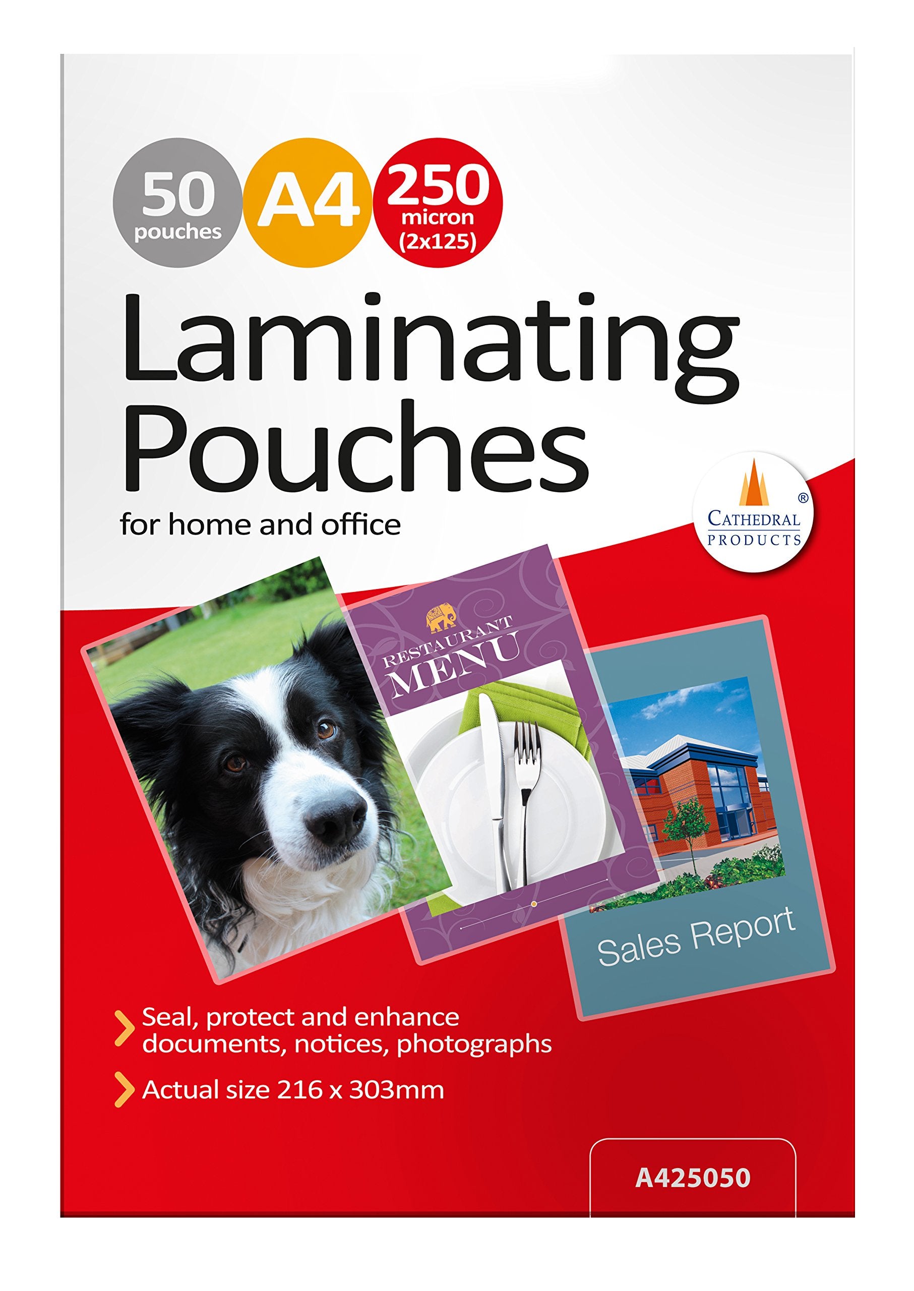 Cathedral Products Pack of 50 A4 Gloss Laminating Pouches 250 Micron