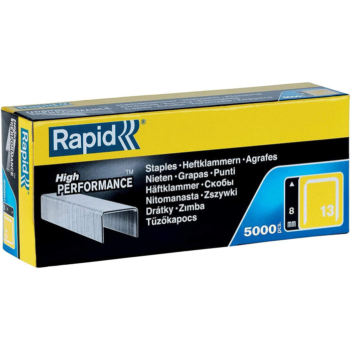 Rapid High-Performance Staples for Textiles, Finewire No. 13, Leg Length 8mm, Staple Gun Staples, Galvanised Steel, 5000 Pieces, Boxed (11835600), Silver