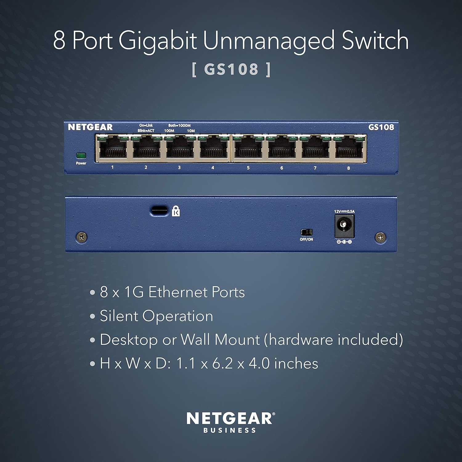 NETGEAR GS108 8-Port Gigabit Ethernet Network Switch, Hub, Internet Splitter, Desktop, and ProSAFE Lifetime Protection