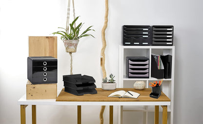 Exacompta - Ref 180014D - ECOBlack Recycled Magazine File - 292 x 110 x 320mm in Size, Suitable for A4+ Documents, Stable, Large Storage Capacity