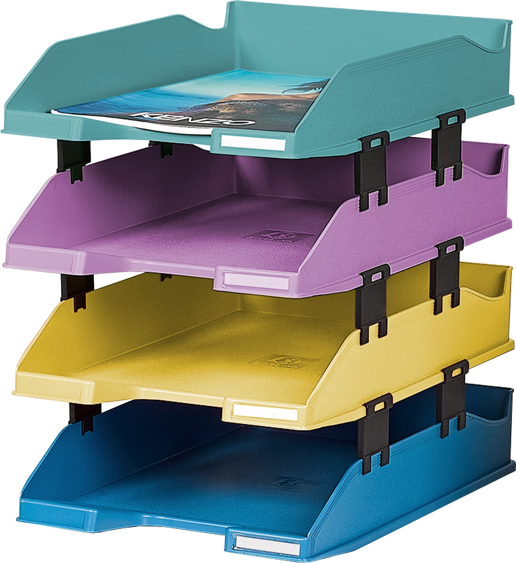 Exacompta - Ref 113293SETD - Forever Young Collection - Combo Midi Letter Tray - 346 x 255 x 65mm in Size, Suitable for A4+ Documents, Stackable, Approx. 500 Sheets - Assorted Colours (Pack of 4)