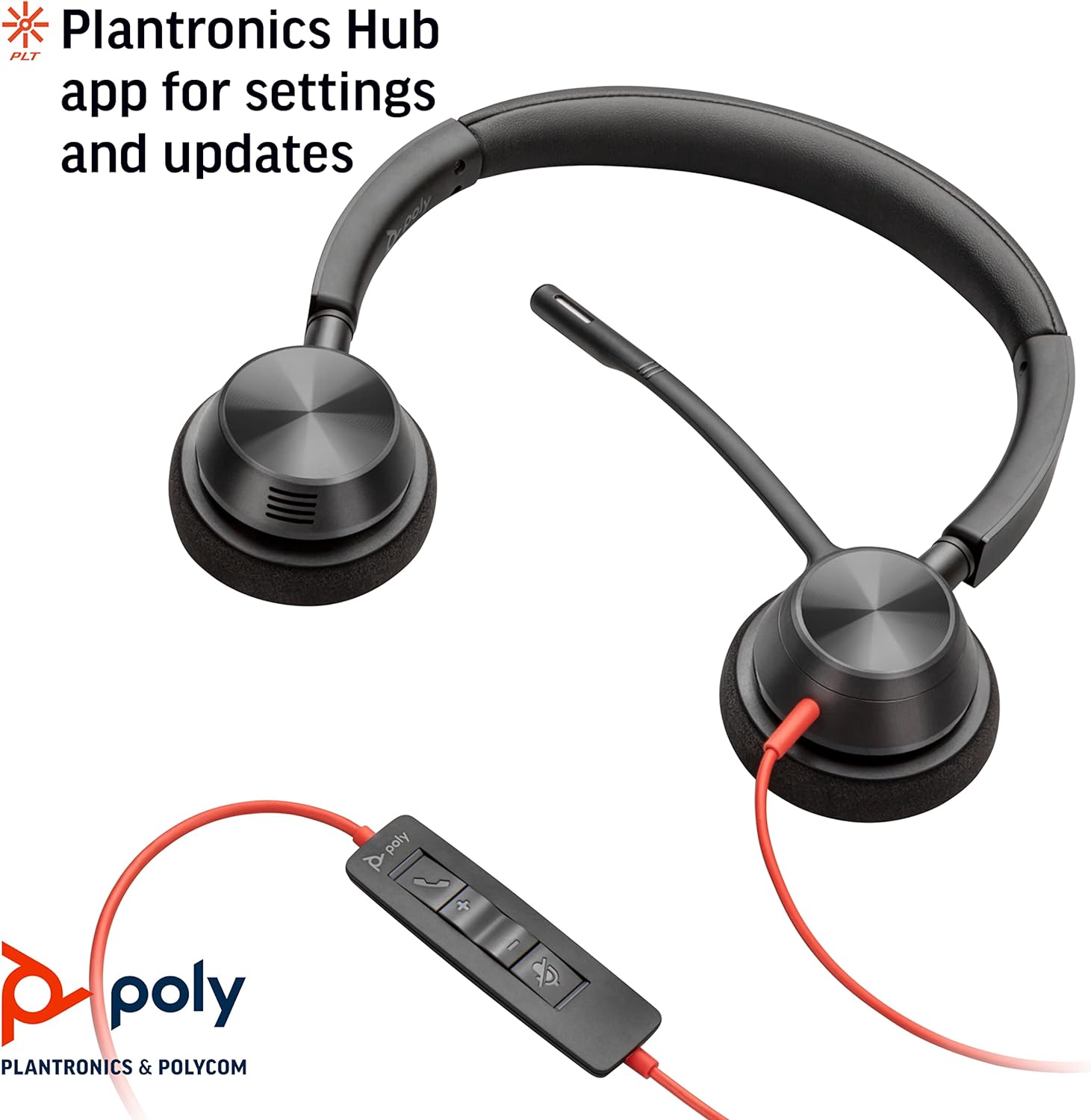 Plantronics – Blackwire 3320 USB-A (Poly) – Wired, Dual-Ear (Stereo) Headset with Boom Mic – USB-A to connect to your PC and/or Mac – Works with Teams, Zoom, & more