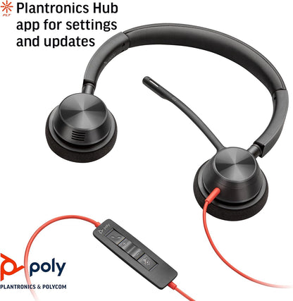 Plantronics – Blackwire 3320 USB-A (Poly) – Wired, Dual-Ear (Stereo) Headset with Boom Mic – USB-A to connect to your PC and/or Mac – Works with Teams, Zoom, & more