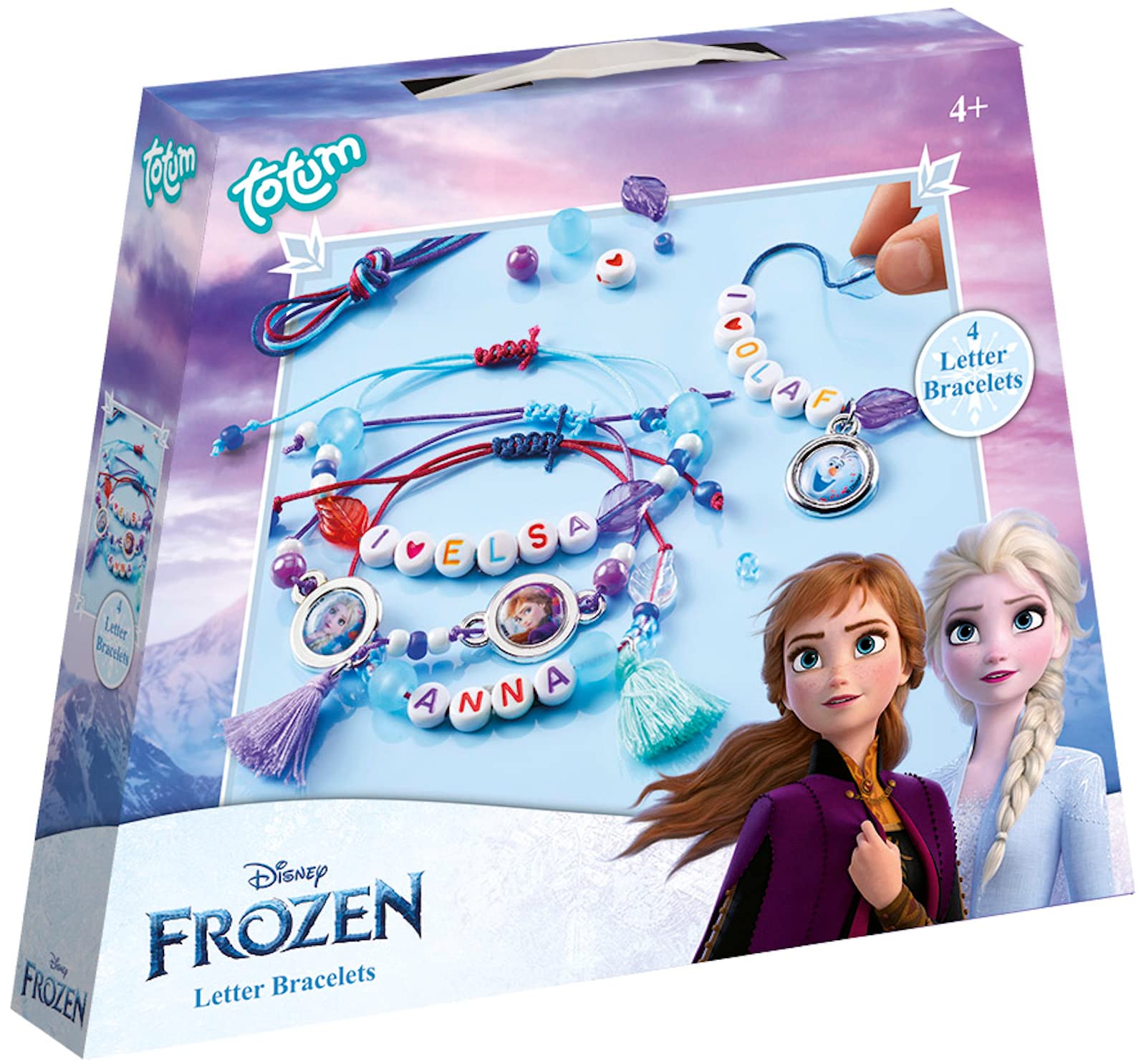 Totum 681460 Letter Bracelets Making with Anna, Elsa & Olaf Motifs and Colourful Letter Beads, Gift for Girls from 4 Years