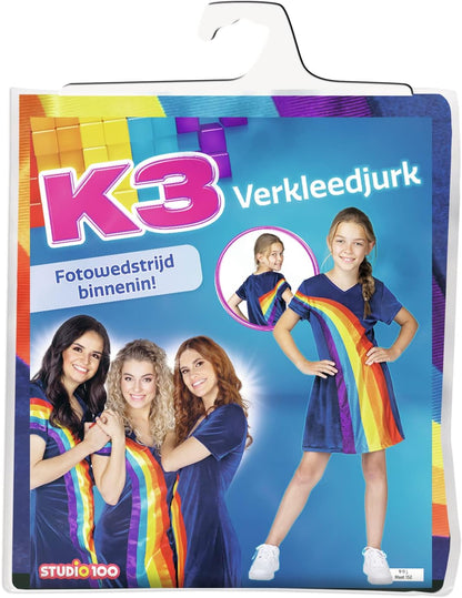 Unbekannt MEK3B2000180 K3 Costumes Dress 9/11 Years Size, Dark Blue with Rainbow, Maat 152