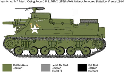 Italeri 6580S 1:35 US M-7 Priest Howitzer Self-Prop, Construction, Standing Model Making, Crafts, Hobby, Gluing, Plastic Kit, Navy Green