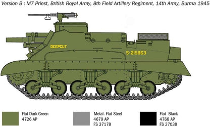 Italeri 6580S 1:35 US M-7 Priest Howitzer Self-Prop, Construction, Standing Model Making, Crafts, Hobby, Gluing, Plastic Kit, Navy Green