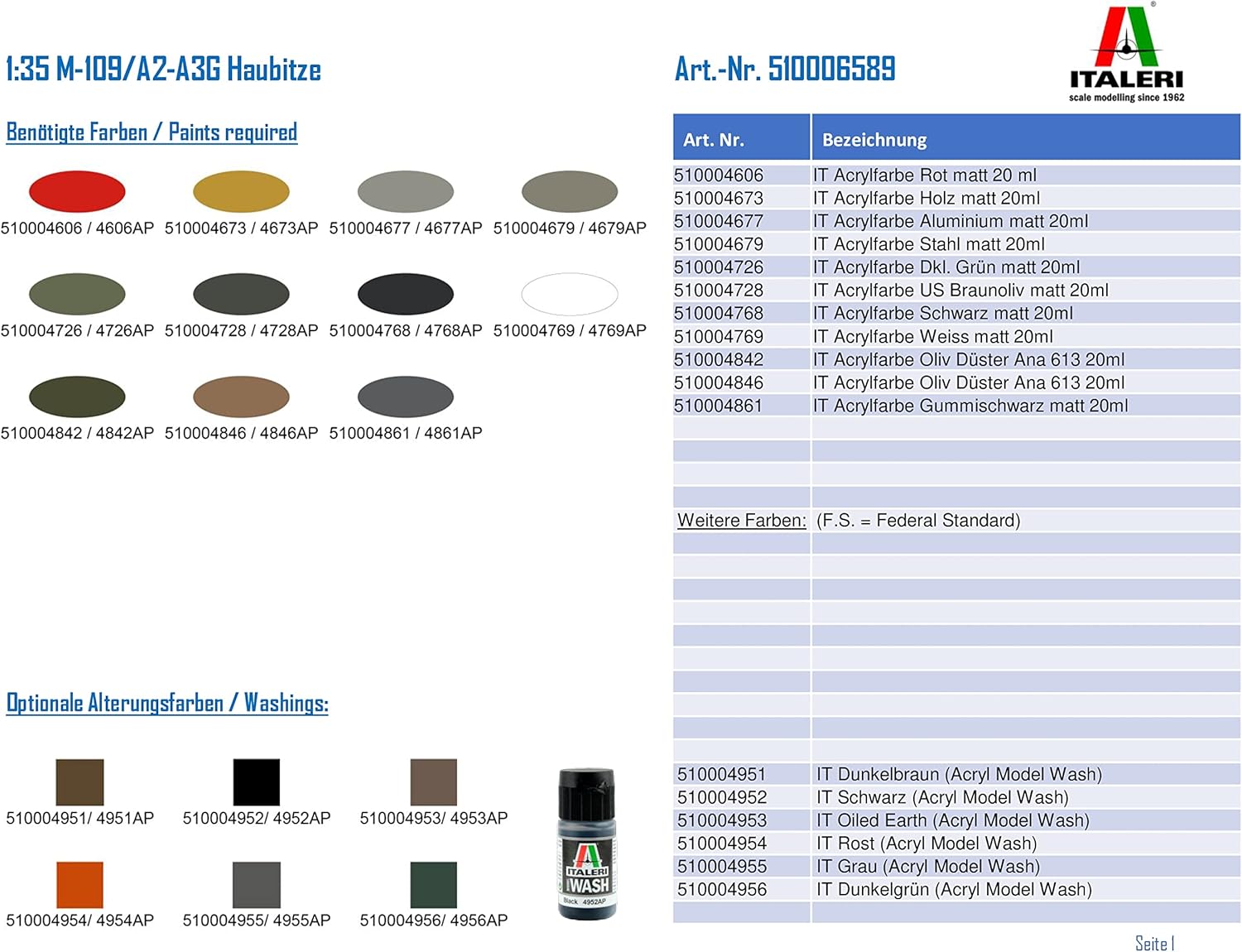 Italeri -6589 M109 A2/A3/G, 1:35 Scale, Model Kit, Plastic Model, Green Color, IT6589
