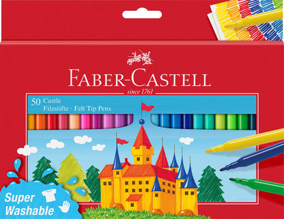 FABER-CASTELL - Felt Tip Pen Castle Pack of 50 in Cardboard Box (554204), Black