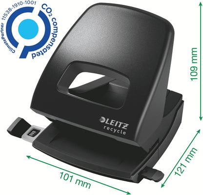 Leitz Hole Punch, 30 Sheets, Guide Bar with Format Markings, 100% Recyclable, Eco Friendly, NeXXt Recycle Range, 50030095, Black
